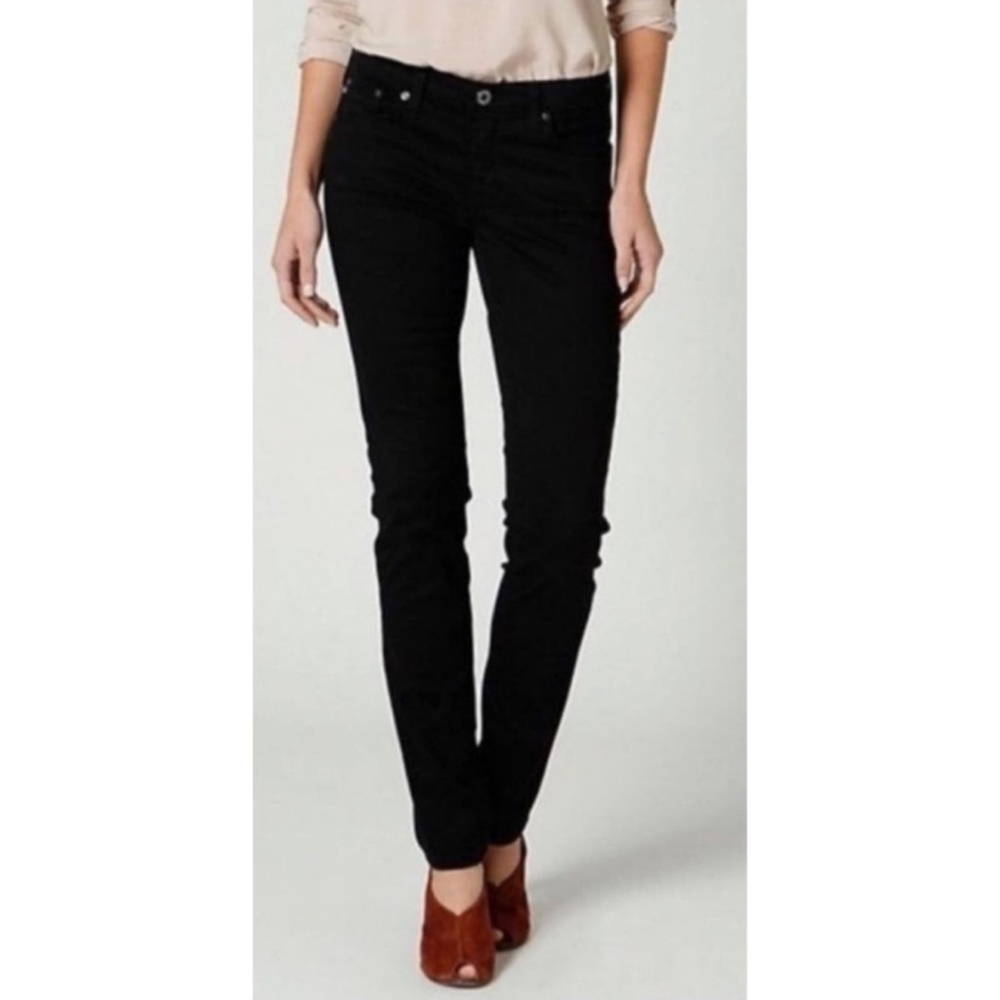 AG Adriano Goldschmied Mid Rise Stevie Slim Straight Black Jeans, Size 28